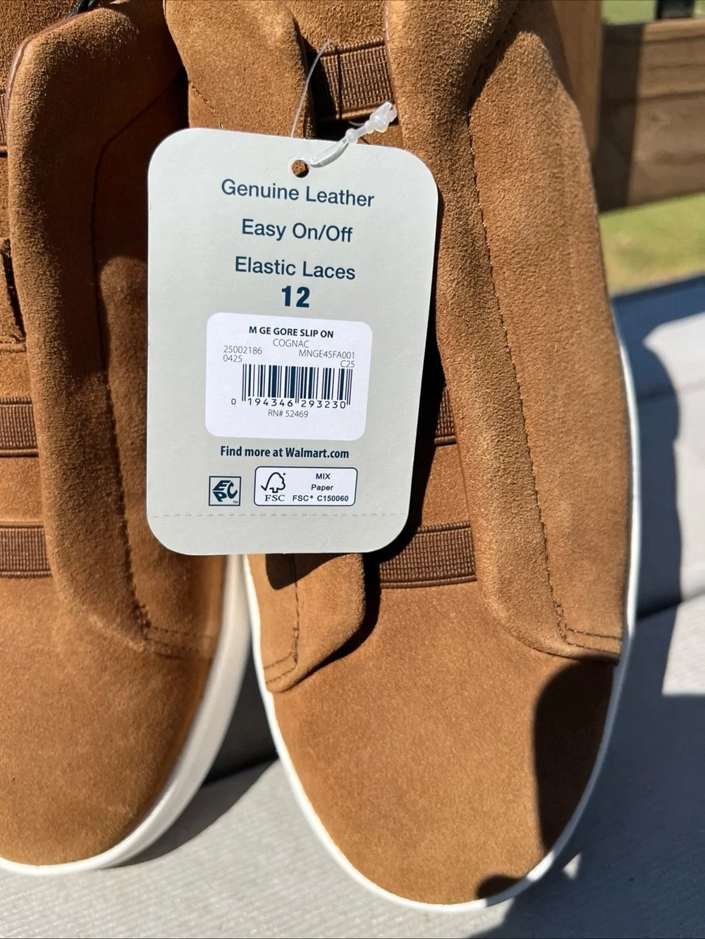 George Men's Gore Slip On Shoes cognac Brown NWT Size 12 Genuine Leather